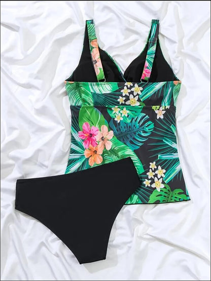 Leaf Print Two-Piece Swimsuit Women Swimwear Plus Size Tankini Sets Female Beachwear Bathing Suit Women Swimming Suits