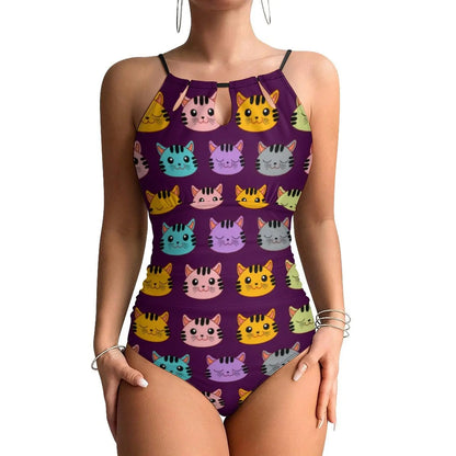 Funny Cat Swimsuit Cartoon Animal Print Women Swimwear One-Piece Bodysuit Holiday Swim Push Up High Cut Beach Outfits