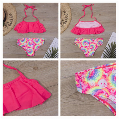 7-14Year Rainbow Print Child Bikini Set 2024 Girls Swimsuit Swimwear For Kids Summer Brazilian Teen Baby Swimming Suit Set 2