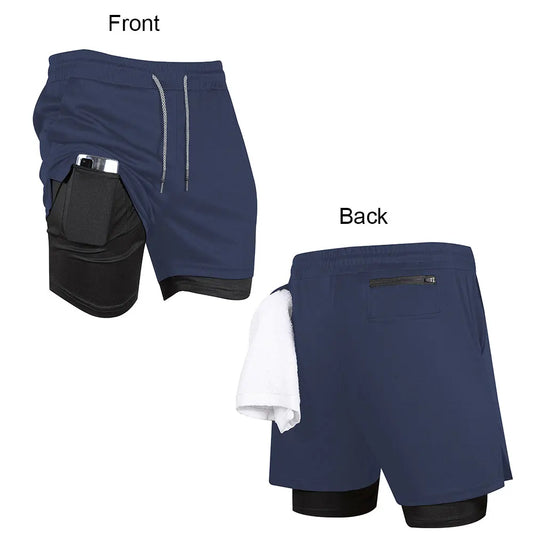 Men's Compression Shorts 2-in-1 Double Layer Beach Shorts Gym Fitness Running Quick Dry Short Pants Summer Print Sportswear