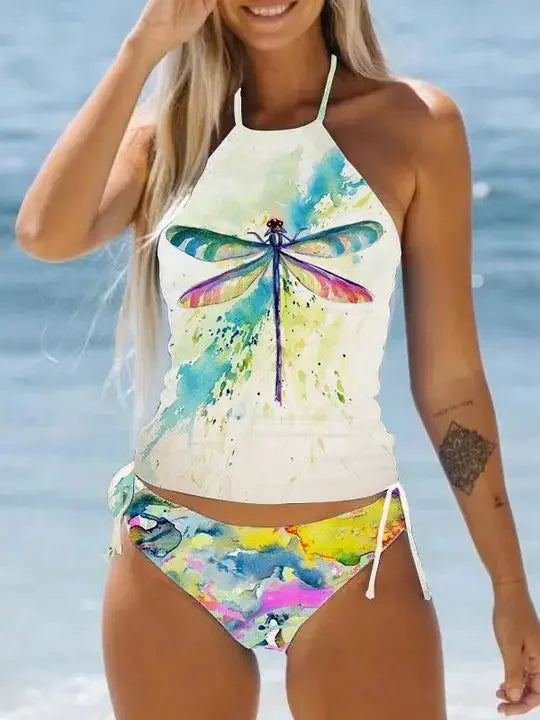 Women's Bathing Suit Coconut Drawstring Side Halter Neck Tankini Set Beach Wear Cute Swimwear Fashion Split Swimsuit