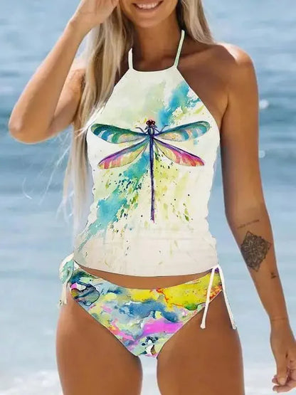 Women's Bathing Suit Coconut Drawstring Side Halter Neck Tankini Set Beach Wear Cute Swimwear Fashion Split Swimsuit