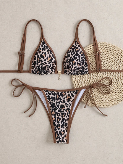 Triangle Bikini Set - Floral Print Push Up Swimsuit & Brazilian Bottoms