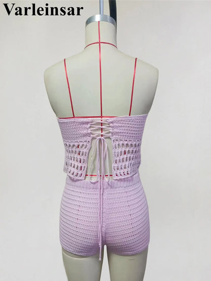 Knitted Shorts Female Swimsuit High Waist Bikini Women Swimwear Two-pieces Bikini set Bather Bathing Suit Swim