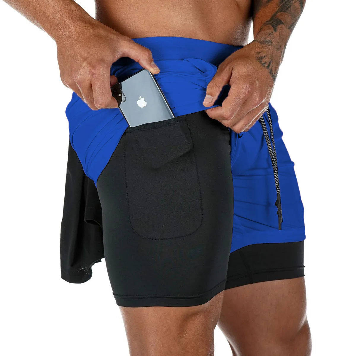 Men's Compression Shorts 2-in-1 Double Layer Beach Shorts Gym Fitness Running Quick Dry Short Pants Summer Print Sportswear