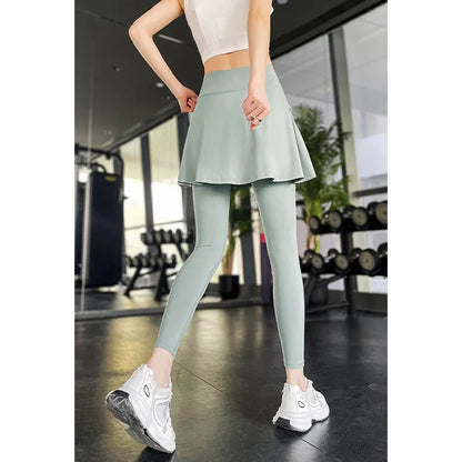 Side Ruched Women Tennis Skirted Leggings with Pockets Capris Yoga Leggings with Skirts Tennis Pickleball Clothing
