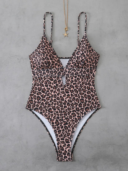 Strappy Swimsuit Women One Piece Leopard Swimwear Female Monokini Bathers Bathing Swimming Swim Suit Padded Beachwear