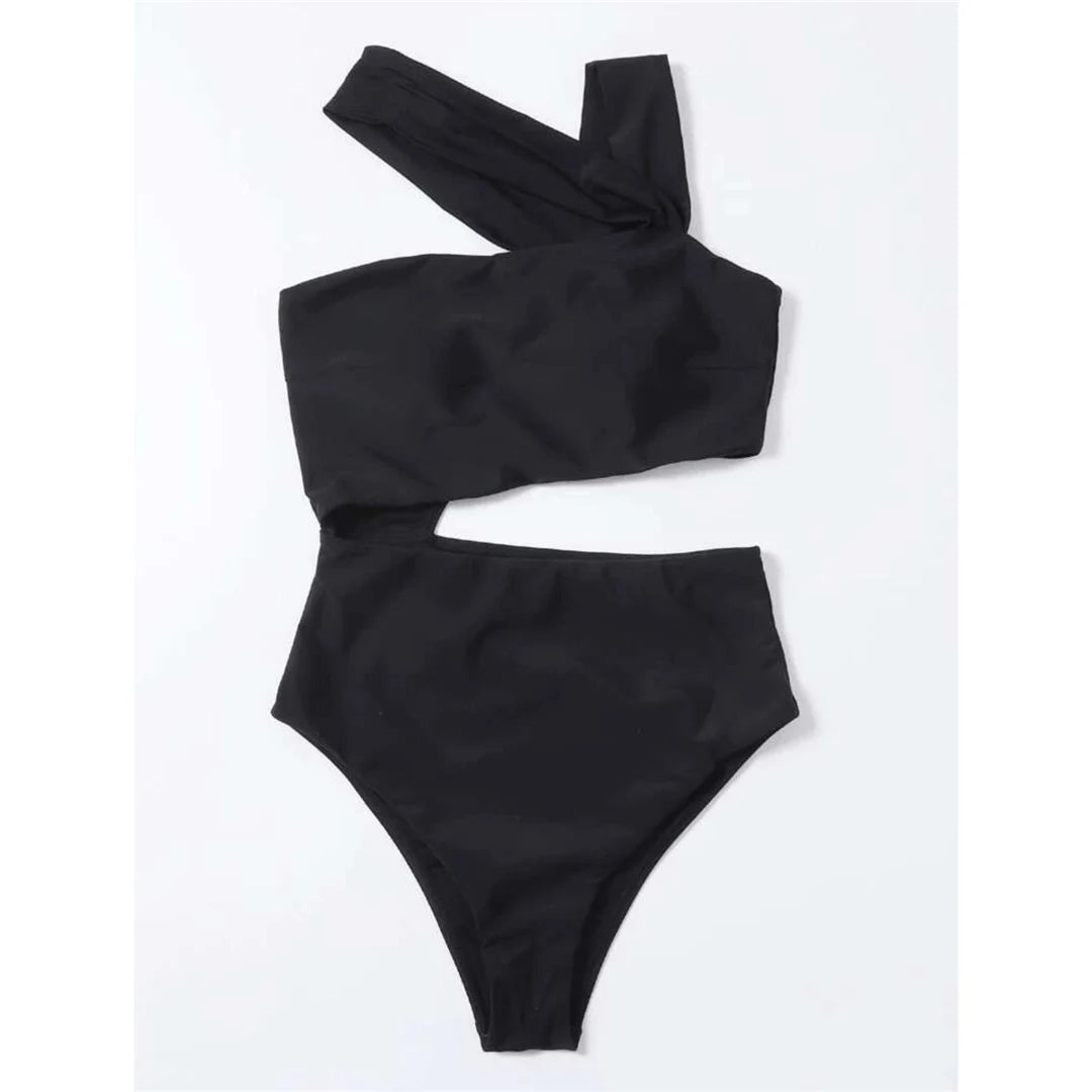 S - XL 13 Colors Asymmetric Cut Out One Piece Swimsuit Women Swimwear Female One Shoulder Padded Bather Bathing Suit Swim