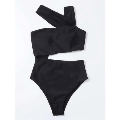 S - XL 13 Colors Asymmetric Cut Out One Piece Swimsuit Women Swimwear Female One Shoulder Padded Bather Bathing Suit Swim