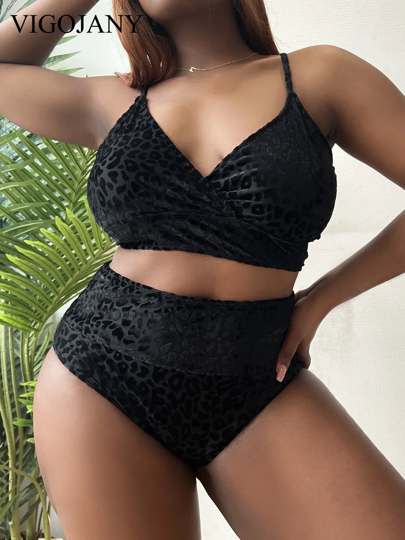 Large Leopard Print Swimwear Women Plus Size Lace Up Separate Swimsuit 2 Piece High Waist Bikini Set Bathing Suit