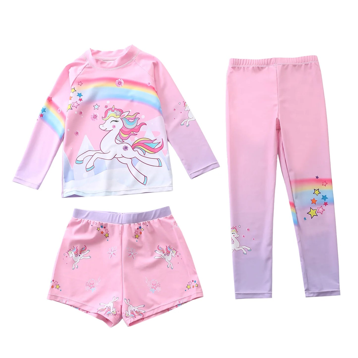 Kids Swimsuit for Girls Unicorn Long Sleeve Children's Swimwear + Surf Pants + Swimming Trunks Rash Guard Bathing Suit Child