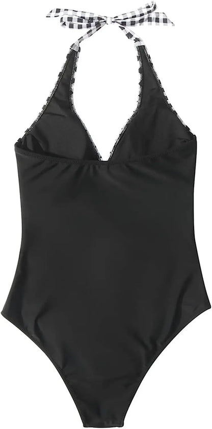 S - XXL Wrinkled Halter V Neck One Piece Swimsuit Women Swimwear Female Monokini Backless Bathing Suit Swim Beachwear Bodysuit