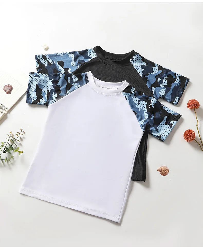 Camouflage Kids Swimsuit Boy Swim Trunks Set Surf Suit Boys Split Short Sleeve Swimsuit Korean Version Baby Swimsuit Plus Size