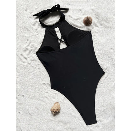 S - XL 7 Colors Lace Up High Neck Full Back Women Swimwear One Piece Swimsuit Female High Leg Cut Bather Bathing Suit Swim