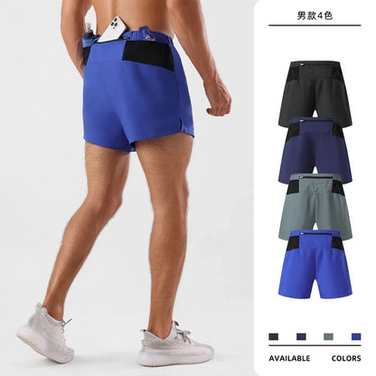 Running Shorts Men Double Deck Sports Shorts with Pockets Fitness Gym Wear Men's Workout Basketball Training Jogging Short Pants