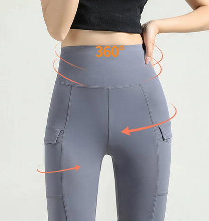 BIVIGAOS Summer New Cargo Pocket Shark Shorts Women's Sport Fitness Cycling Shorts High Waist Running Tight Biker Short Leggings