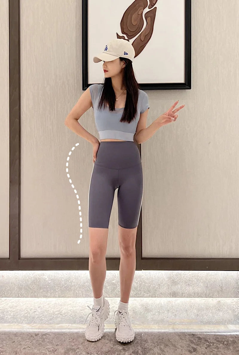 Women Shark Running Short Leggings Summer Side Stripe Sports Biker Shorts High Waist Skinny Seamless Bicycle Shorts