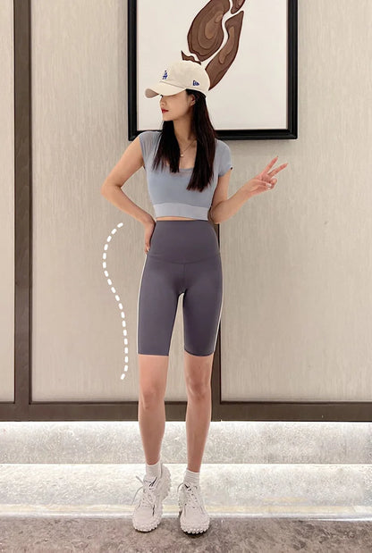 Women Shark Running Short Leggings Summer Side Stripe Sports Biker Shorts High Waist Skinny Seamless Bicycle Shorts