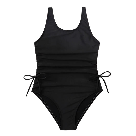 Black Girls One Piece Swimsuit 7-12 Year Kids Swim Suit Teenage Children's Swimwear Drawstring Bathing Suits Beach Bodysuit