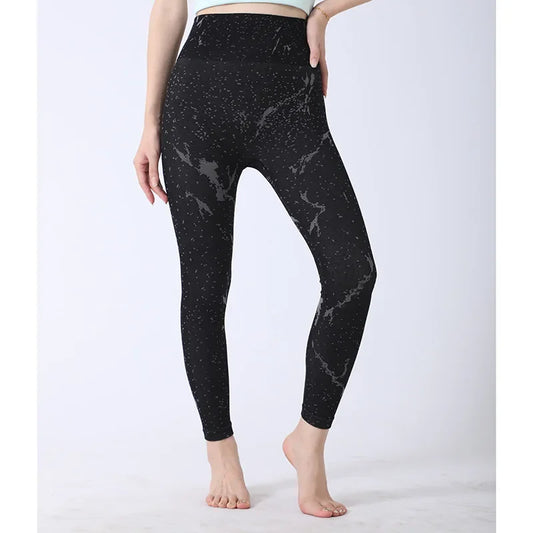 Black Splashed Ink Yoga Pants Personality Matched Butt Lifting Running Fitness Long Pants Fashion Simple Tight Sports Pants