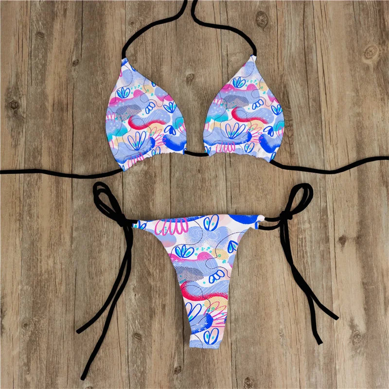 Summer Women Biquini Two Piece Suits Bikini Swimsuit Swimwear Lace Up Bikinis Set Backless Bathing Suit For Female