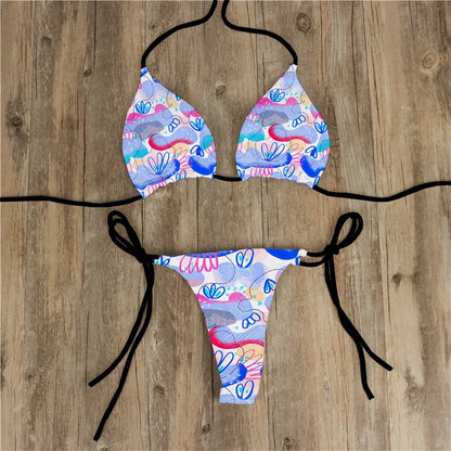 Summer Women Biquini Two Piece Suits Bikini Swimsuit Swimwear Lace Up Bikinis Set Backless Bathing Suit For Female