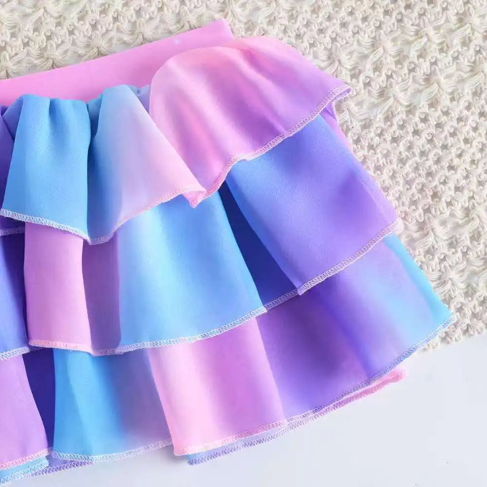 Padded Girls Swimsuit 3 Pieces Bikini With Beach Skirt Kids Swimwear Female Children's Bathers Bathing Swimming Swim Suit