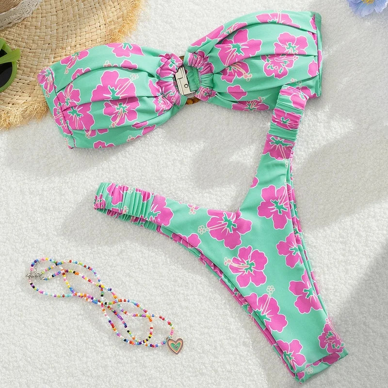 Micro Bikini Push Up Women Swimsuit Fashion Print Bikini Set Split Swimwear Summer Beachwear Lady Bathing Suit 2 Piece