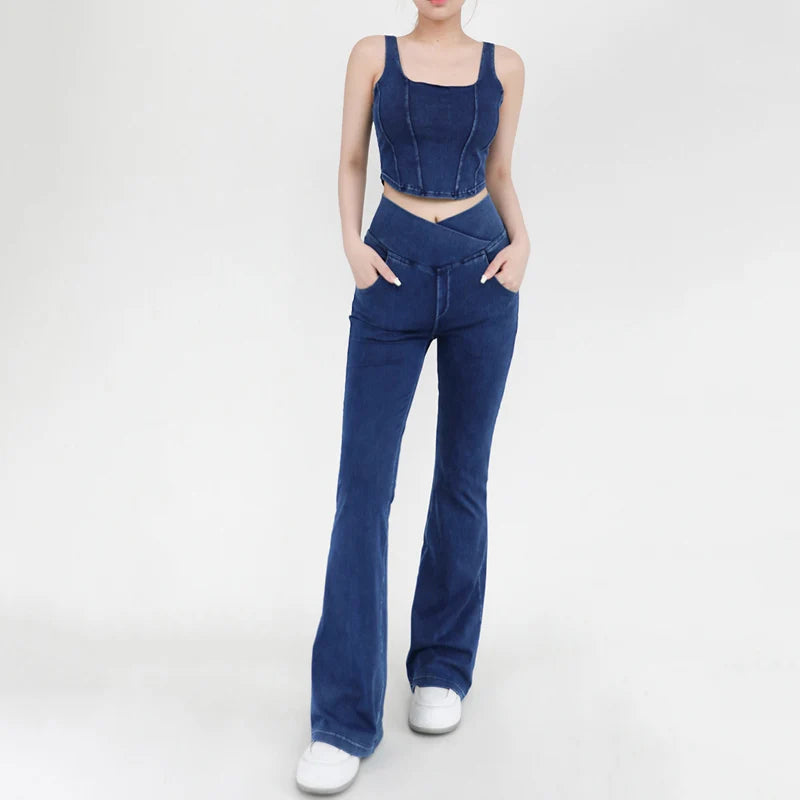 Jeans Style Design For Women Leggings Yoga Pants Denim Bell-bottoms Soft Elastic Breathable High waist 4 Pockets Women's Pants