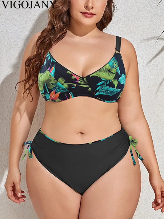 Strapped 2 Piece Plus Size Bikini Women Push UP High Waist Large Swimsuit Backless Bathing Suit