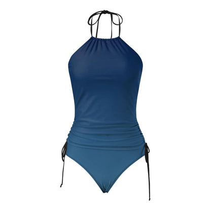 Tankini Women Gradient Ruched Split Swimsuit  Lace Up Backless Tankinis Set Summer Brazilian Tankini with Bikini Brief Set Beach Bathing Suit