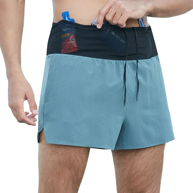 Marathon Running Shorts Men 2 In 1 Quick Dry Workout Training Fitness Jogging Multi-Pocket Man Gym Sport Shorts with Waist Pouch