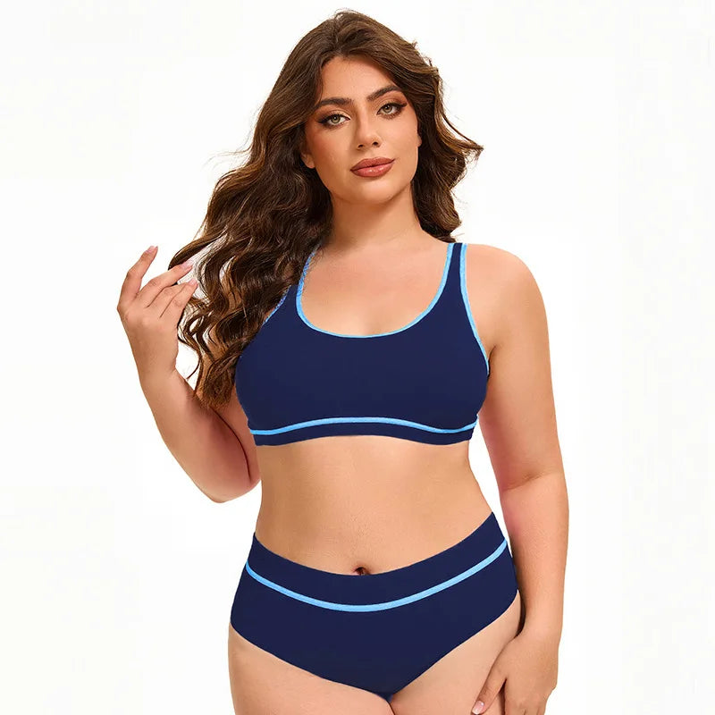 Plus Size Women Two Pieces Bikinis Sets Cut-Out Underwire Bikini Swimsuit with Beach Skirt Solid Swimwear Bathing Suit