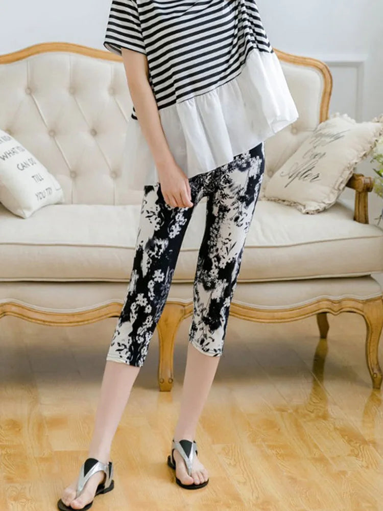 Workout Leggings Print Capris Women Push Up High Waist Pants Sportswear Short Trousers Black Fitness Legging
