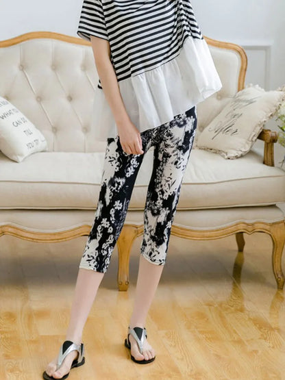 Workout Leggings Print Capris Women Push Up High Waist Pants Sportswear Short Trousers Black Fitness Legging