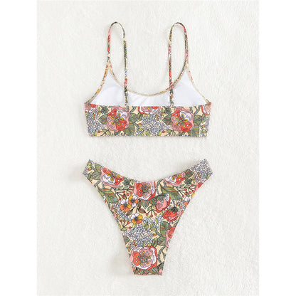Floral Printed Brazilian Mid Waist Bikini Women Swimwear Female Swimsuit Two-pieces Bikini set Bather Bathing Suit Swim