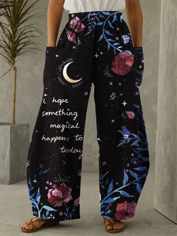 Galaxy Moon Stars Full Length Wide Leg Pants Printed Thin Hipster Fashion Trousers Summer Streetwear Sweatpants Women Clothing