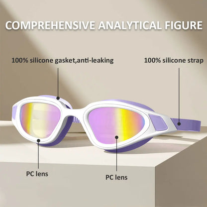 Professional Adult Anti-UV Swimming Goggles 180° Panoramic Electroplating Anti-Fog HD Lens Adjustable Silicone Swim Glasses