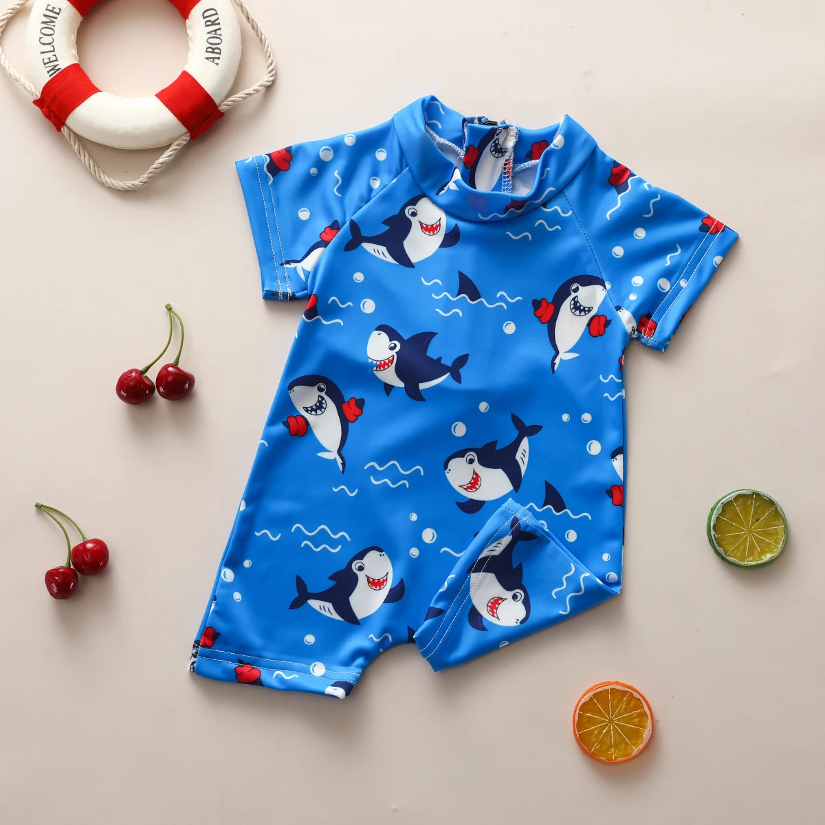 Baby Boys Swimwear Cartoon Animal Patterns Short Sleeve Zipper Beachwear