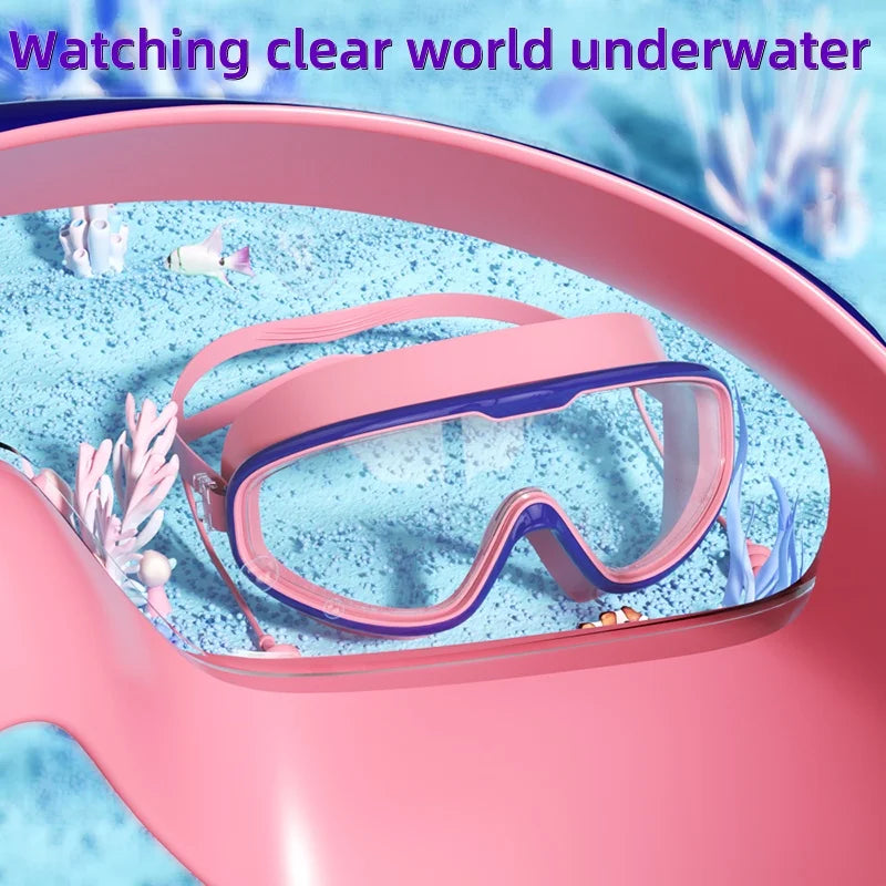 Kids Swimming Goggles with Big Frame, HD Lens and Anti-fog, Waterproof Children's Swim Goggles for Boys and Girls
