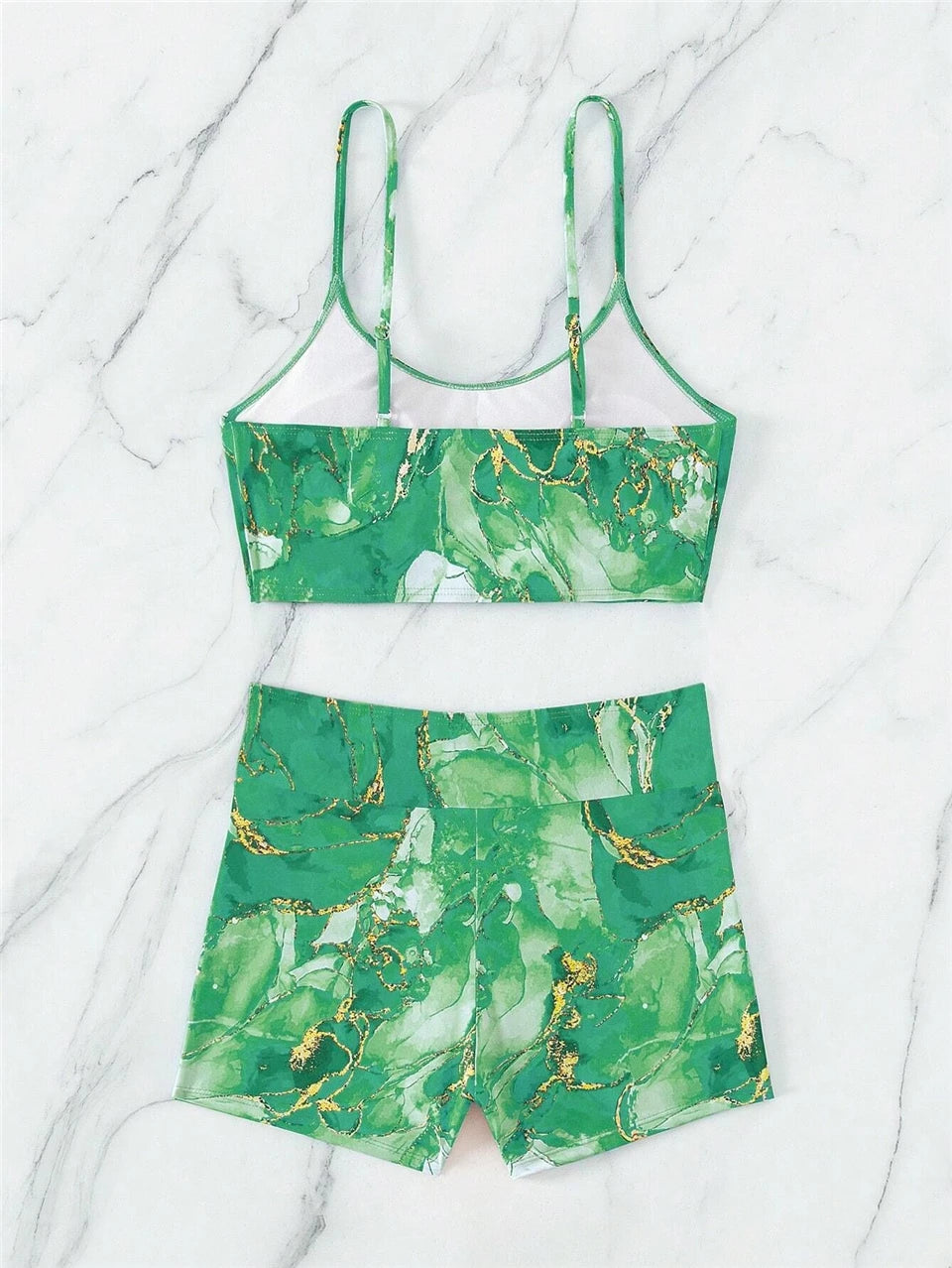 Two Pieces Marble Print Swimwear Women High Waist Swimsuit Summer Beach Wear Female Bathers Bathing Swimming Sport Suit