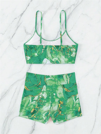 Two Pieces Marble Print Swimwear Women High Waist Swimsuit Summer Beach Wear Female Bathers Bathing Swimming Sport Suit