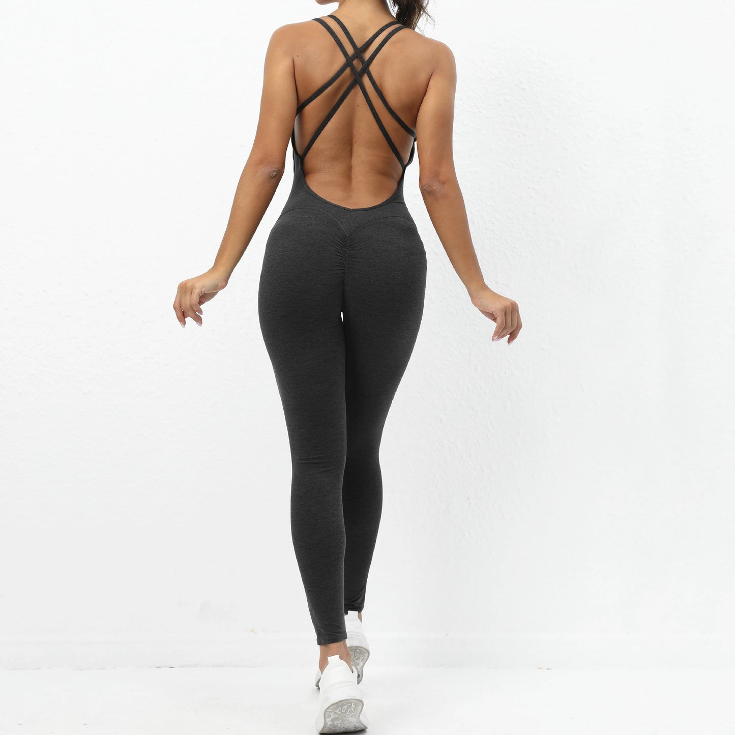 Pad Cross Back Women Lycra Fitness Gym One Piece Jumpsuit Leggings Workout Pant Female Shorts Active Wear Sport Outfit Suit