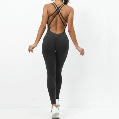 Pad Cross Back Women Lycra Fitness Gym One Piece Jumpsuit Leggings Workout Pant Female Shorts Active Wear Sport Outfit Suit