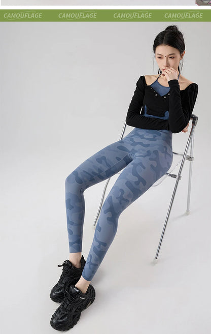 BIVIGAOS Spring Summer Seamless Camouflage Sharkskin Leggings Women Fashion High Waist Casual Sports Tights Fitness Leggings