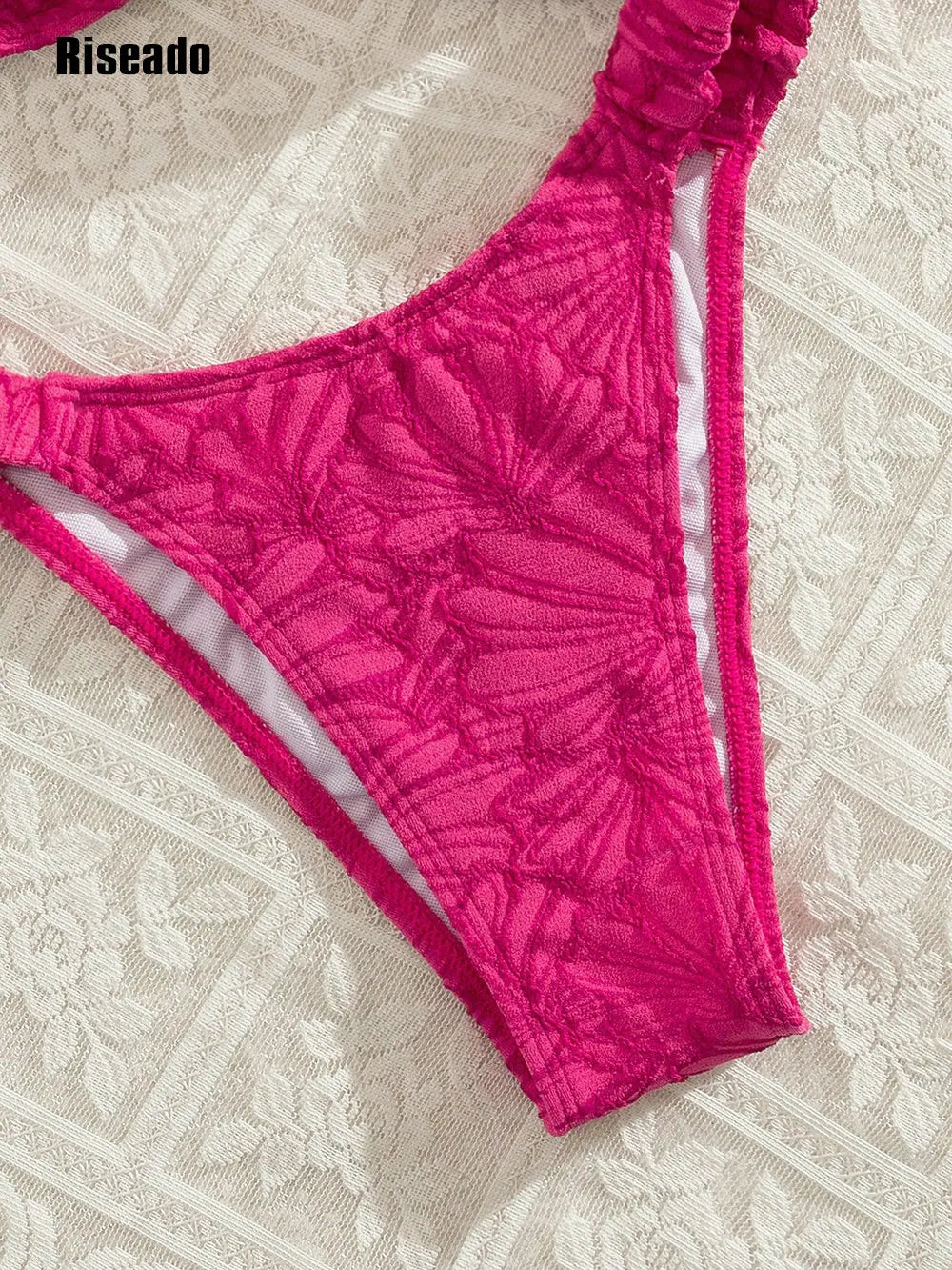 2 Pieces Rose Bikini Set Push Up Underwire Beachwear Vacation Swimsuit