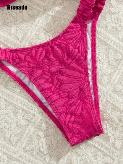 2 Pieces Rose Bikini Set Push Up Underwire Beachwear Vacation Swimsuit