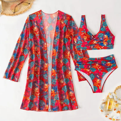 Color Print Bikinis Swimsuit Women Swimwear Push Up Female Beach Swim Wear Three-Piece Bathing Suits Bikini Set Pool Bather