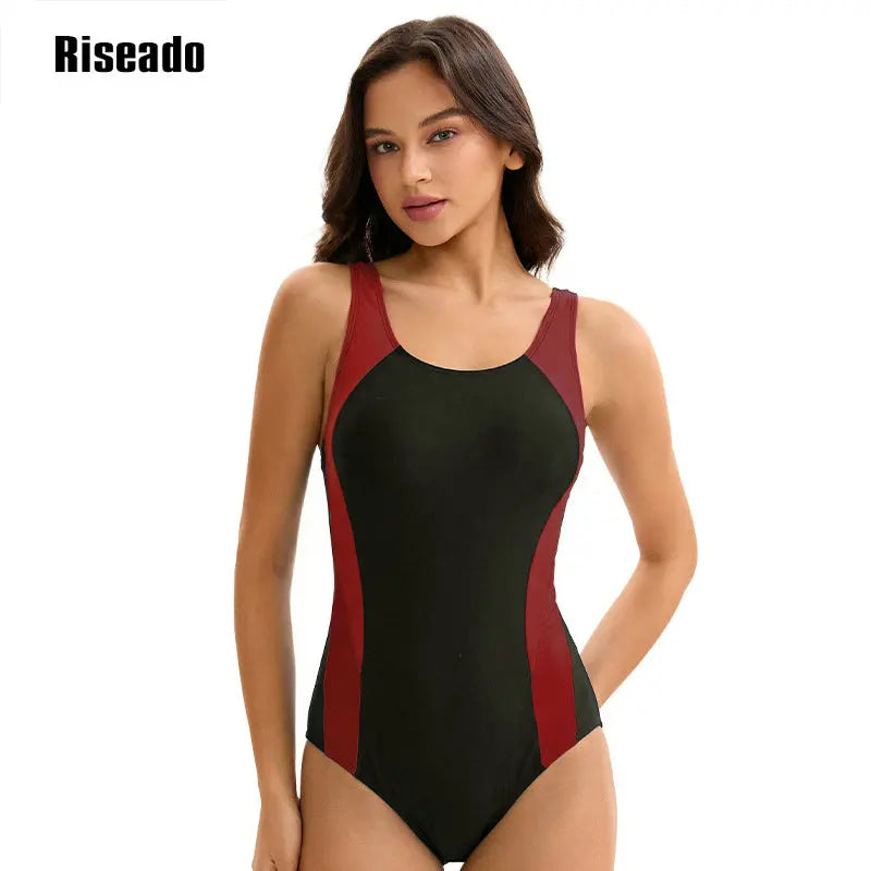 Women's One Piece Swimsuits Tummy Control Athletic Full Coverage Bathing Swim Suit Color Block Slimming Swimwear