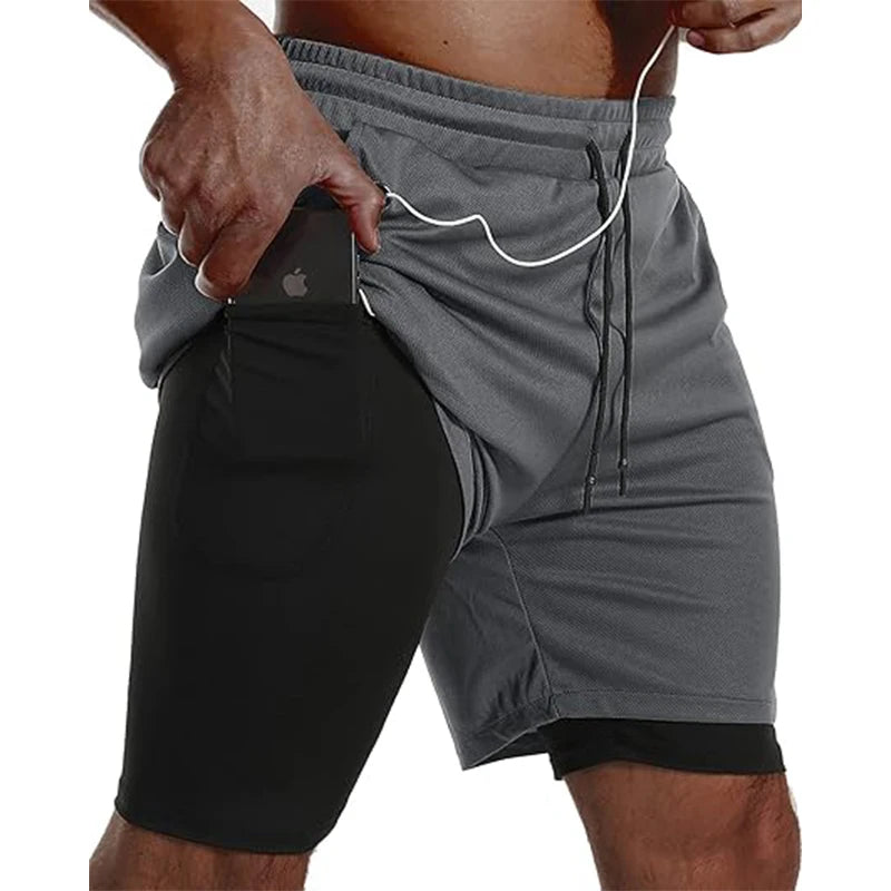 Men Sport Shorts Sportswear Double-deck Running Shorts 2 In 1 Beach Bottoms Summer Gym Fitness Training Jogging Short Pants Men